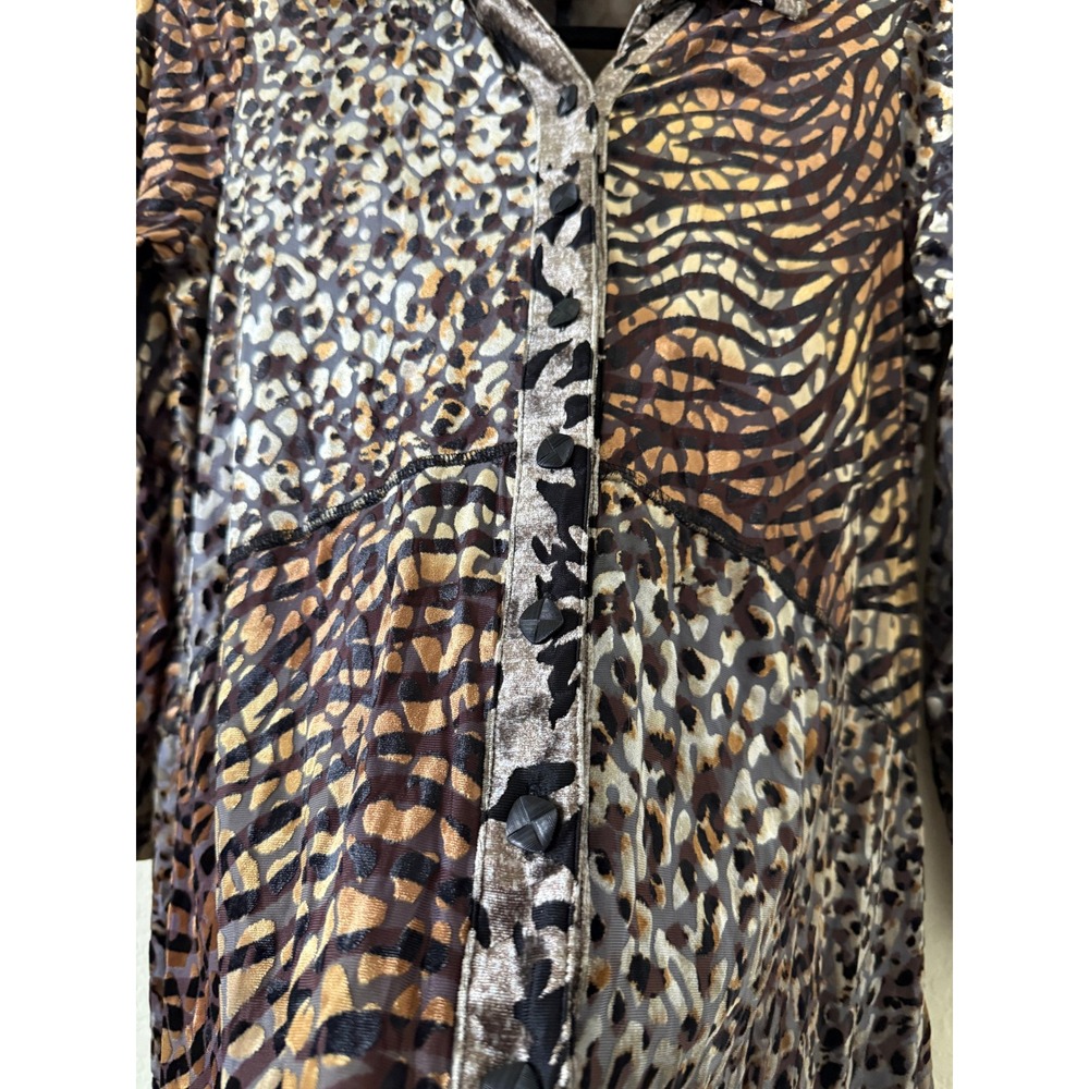 Ali Miles Womens Animal Print Burnout Velvet Button Front Tunic Top Brown Small - Picture 5 of 6